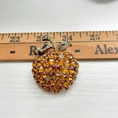 Vintage 1940’s Eisenberg Script E Signed Amber Clear Rhinestone Apple Brooch Pin