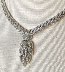 Vintage Pavé Crystal Rhinestone Statement Necklace Feather Drop