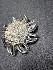 Vintage Silver Tone Rhinestone Starburst Brooch Mid Century Sunburst Pin 1960s