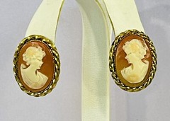 Vintage West Germany Earrings Oval Faux Shell Cameo Clip