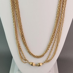 Vintage Chain Necklace Gold Tone Curb Link Triple Layer Long Endless 58″ Flapper