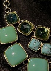 ANNE KLEIN Vtg Necklace Varied Aqua Stones, Tri-Stand Design, Golden- Toned Base