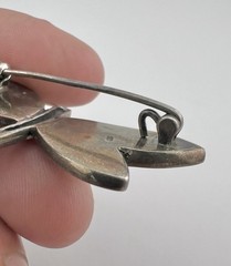 Vintage Sterling Silver Flush Gemstone Inlay Dragonfly Pin Brooch Pendant 2″
