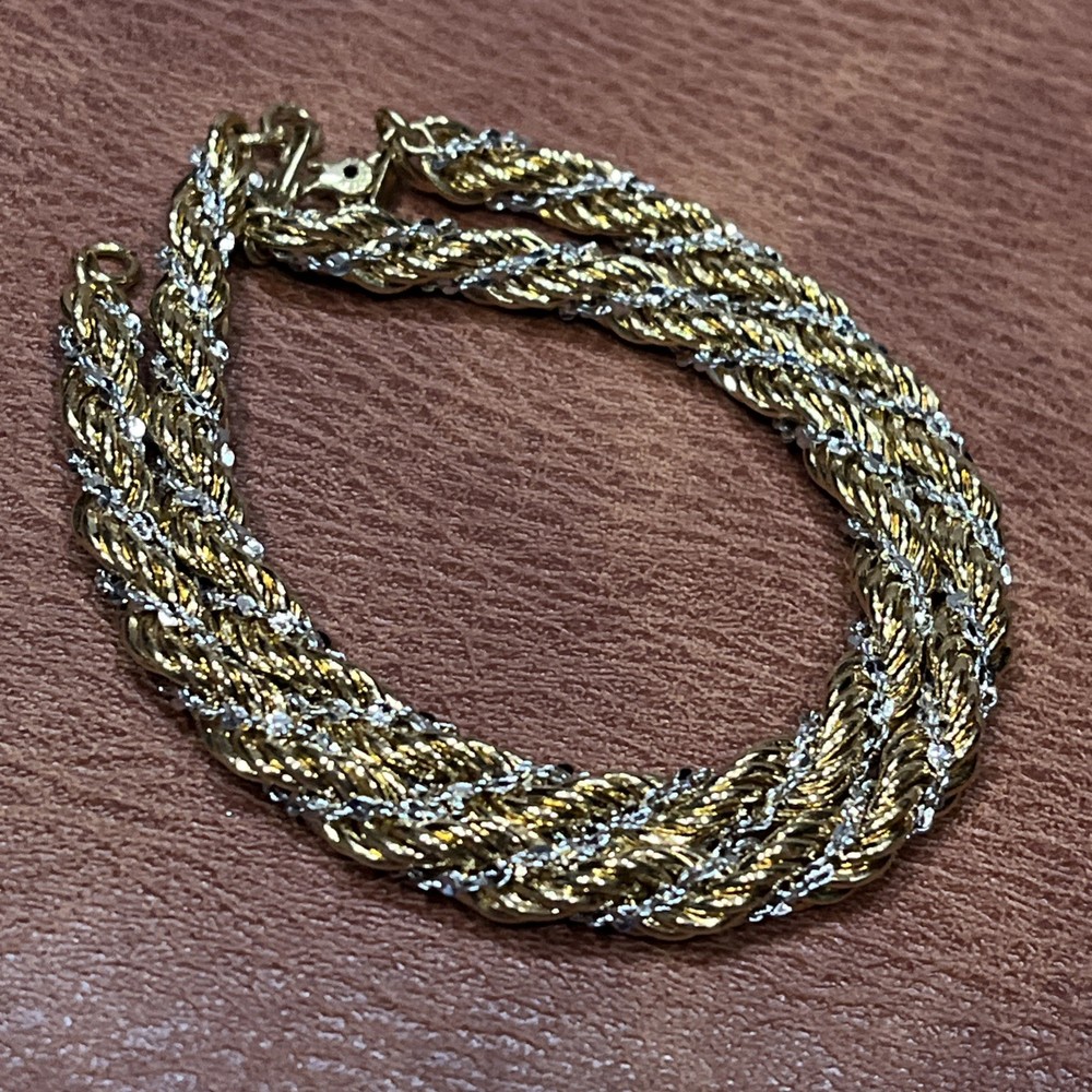 Vintage 7” Monet Twisted Gold Tone And Silver Tone Two-tone Rope Bracelet 5.7mm