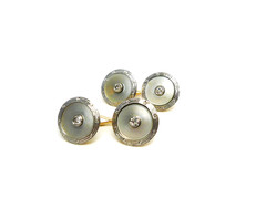 Deco Diamond 14k Gold & Platinum Gents Tuxedo Set with Sterling Trinket Box
