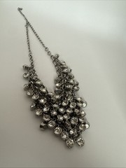 Vintage Cascading Rhinestone Cocktail Bib Necklace Silver Tone Adjustable Length