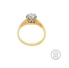 Antique 18k Yellow Gold Solitaire Ring with .80 ct Old Mine Cut Natural Diamond