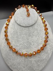 HATTIE CARNEGIE Signed Orange AB UV GLOW Glass Bead Necklace VTG 17.75” 41g HTF