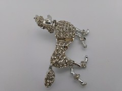 Vintage Poodle Dog Brooch Pin Mid Century Modern Rhinestones SIlvertone Unsigned