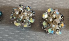 Robert Clip Earring LOT 6 Pair Wired Bead Cluster AB Rhinestone All Signed Vtg