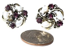LISNER VTG Amethyst Purple Rhinestone Baby Teeth Silver Tone Screw Back Earrings