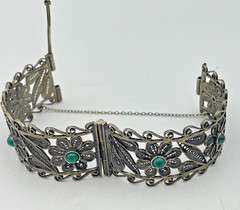 Rare Judaica 925 silver filigree bracelet set with King Solomon Eilat stones
