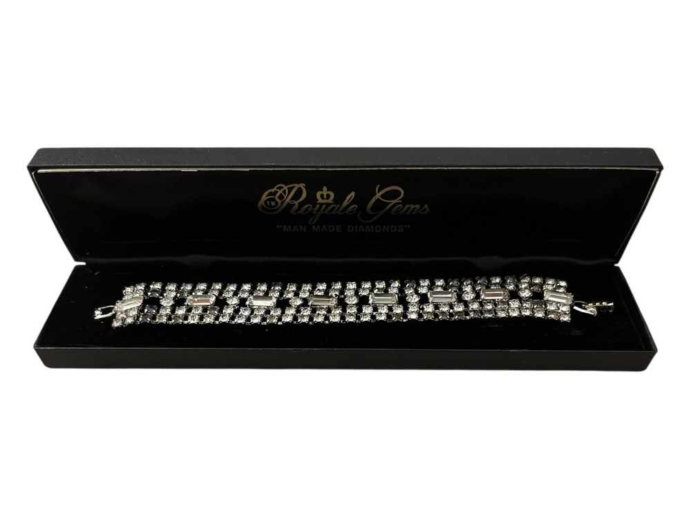 Royale Gems Bracelet “Man Made Diamonds” Wide Rhinestone Statement Jewelry 7”