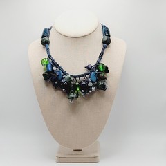 Eclectic Artsy Artisan Braided Cotton Mixed Material Beaded Vintage Necklace