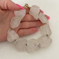 Vintage Big Chunky Clear Rock Crystal Quartz Raw Stone Heavy Statement Bracelet