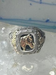 Black Hills Gold Ring onyx horse leaves cowgirl band sterling silver size 6 wome