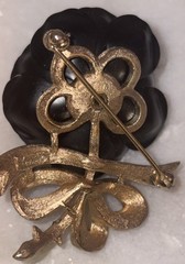 Crown Trifari Black Rose Brooch/enamel vintage jewelry used collectible 4.5cm