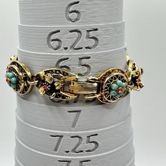 Vintage ART Arthur Pepper Gold Tone Bracelet Filigree Rhinestones Flowers Signed
