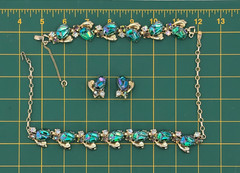 SCHIAPARELLI Parure Iridescent Peacock Blue Molded Cabochons or Lava Stones