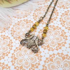 Small Art Nouveau Lovebird Necklace, Handmade Antique Brass Handmade Jewelry