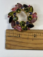 Vintage Wreath Brooch Fruit Salad Design D&E Juliana Multicolor Rhinestones