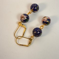 Vintage Cloisonne Drop Earrings Blue Floral Boho Cottagecore Whimsygoth Jewelry