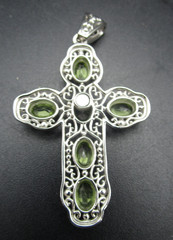 Peridot & Filigree Cross Pendant – 2 inches Long