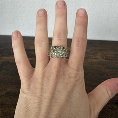 ESTATE Sterling Silver Blue Topaz Green Peridot Cluster Ring Size 6.75 READ