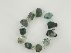 Natural Fluorite Gemstone Stretch Bracelet with Clear Quartz Chips 7.5in