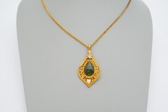Vintage Pendant Necklace Gold Tone Jade Diamond Pearl 18″