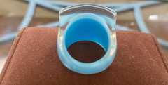 Vintage Y2K Clear Lucite Dome Ring Chunky Aqua Blue Floating Glitter Bubble Ring