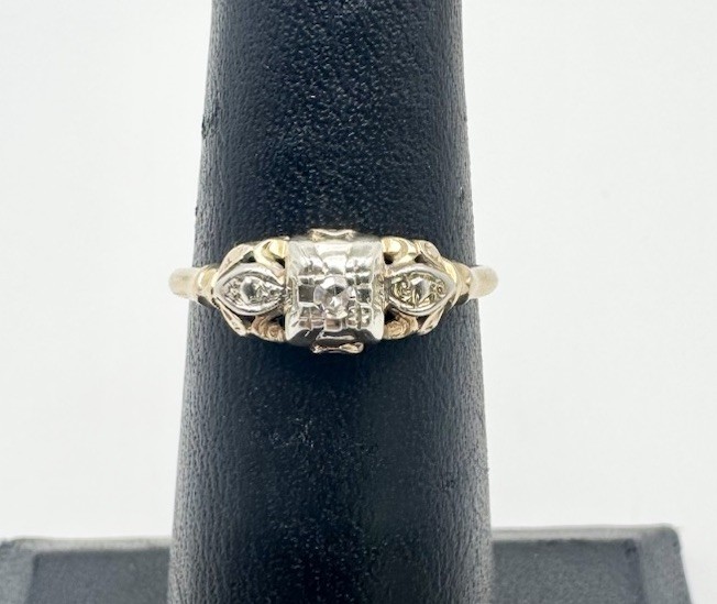 Antique Art Deco 14K Gold First Lady Two-Tone Old Cut Diamond Ring Sz 5.25