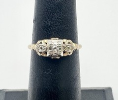 Antique Art Deco 14K Gold First Lady Two-Tone Old Cut Diamond Ring Sz 5.25