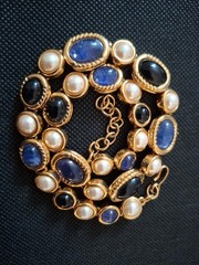 Spectacular Vintage Monet Adjust. Choker Peal Faux Black Jade Tanzanite Saphire