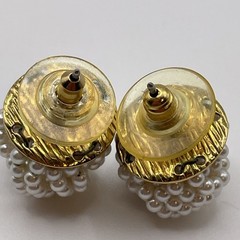 Earrings Vintage Faux Pearl Plastic White Metal Gold Tone Pierced Stud Jewelry