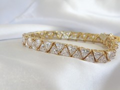 Vintage Sterling Silver 925 Gold Over Trillion Cut CZ Tennis Bracelet 7″