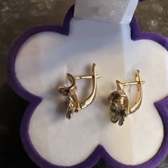 Vintage Original Rose & White Gold Cubic Zirconia Earrings 585 14K, Gold 585 14K