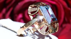14k multi tone gold ring 4.50ct London blue topaz solitaire sz 7.5 antique 4.3gr