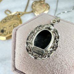 Sorrento Sterling Shell Cameo Pendant Necklace Gray Carved Filigree Vintage
