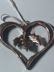 LC Signed Christmas Heart Ornament Brooch Red Enamel Holly Rhinestone Holiday Pi
