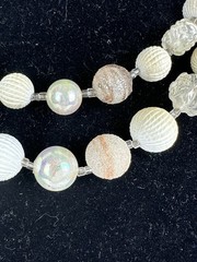 Vintage Japan Double Strand Beaded Necklace Ivory Lucite Cluster Clasp