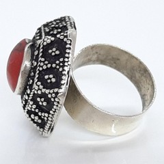 Vintage 5.50ctw Red Coral Cabochon Silver Ring Size 8
