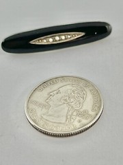 Victorian Edwardian Enamel Black Bar inset Seed Pearl Center Mourning Brooch