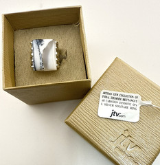 JTV Opal Ring Dendritic Artisan Modernist Sterling Silver sz 8 Cabochon Arya