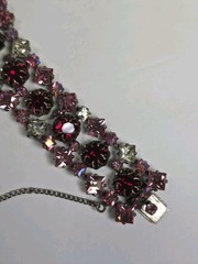 Vintage Attributed To Schreiner Pink Ruby Red Clear Crystal Triple Row Bracelet
