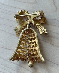 Vintage Christmas Bell Brooch MYLU AB Rhinestone Brooch