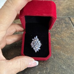 Gorgeous Vintage 10kt White Gold Marquise And Round Tanzanite Cluster Ring Sz 7