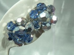 WOW Stunning Sparkling Jet Hamitet Blue Crystal Vintage 50’s Clip Earrings 595j1