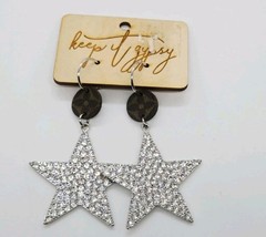 Star Crystal Chandelier Earring Dangle White Rhinestone PAVE Statement 3.5 in