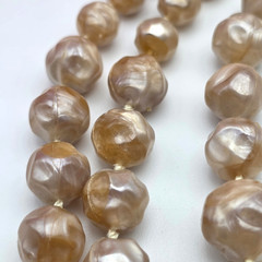 Vintage Champagne Thermoset Lucite Bead Necklace 3 Strand Graduated MCM 21 In